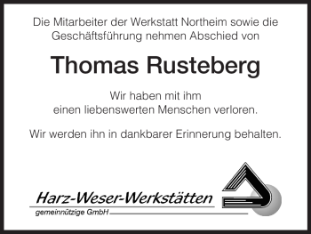 Traueranzeige von Thomas Rusteberg von HNA