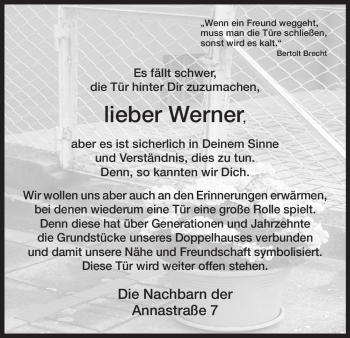 Traueranzeige von Werner Unbekannt von HNA