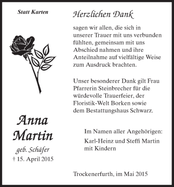 Traueranzeige von Anna Martin von HNA