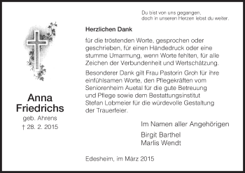 Traueranzeige von Anna Friedrichs von HNA