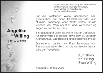 Traueranzeige von Angelika Willing von HNA