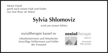 Traueranzeige von Sylvia Shlomoviz von HNA