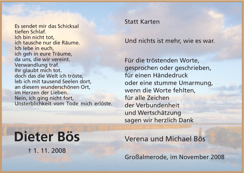 Traueranzeigen von Dieter Bös Trauer.HNA.de