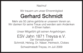 Traueranzeige von Gerhard Schmidt von HNA