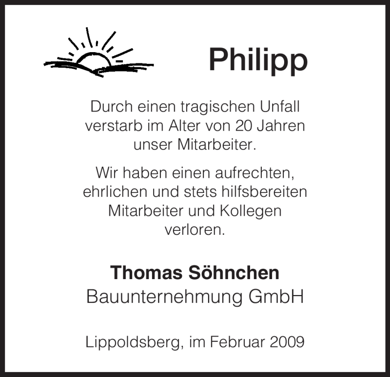  Traueranzeige für Philipp Lange vom 17.02.2009 aus HNA