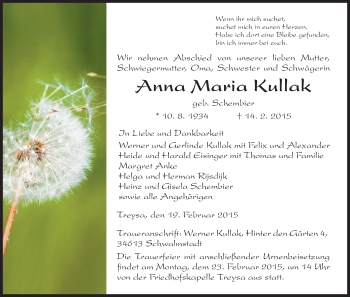 Traueranzeige von Anna Maria Kullak von HNA