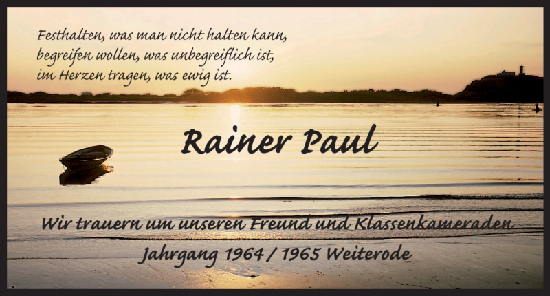  Traueranzeige für Rainer Paul vom 18.08.2011 aus HNA