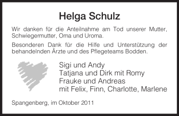 Traueranzeige von Helga Schulz von HNA