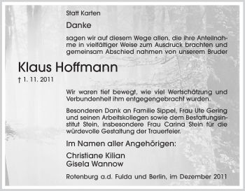 Traueranzeige von Klaus Hoffmann von HNA