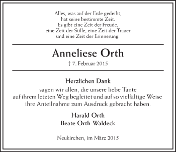 Traueranzeige von Anneliese Orth von HNA
