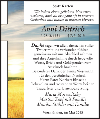 Traueranzeige von Anni Dittrich von HNA
