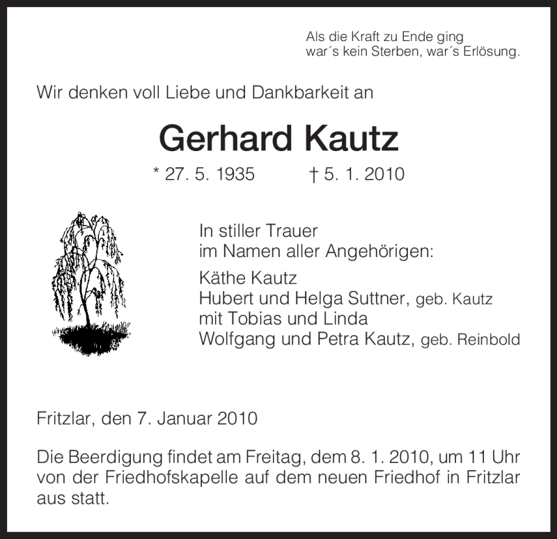 Traueranzeigen Von Gerhard Kautz 