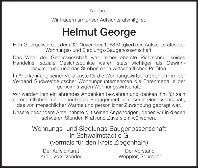  Traueranzeige für Helmut George vom 27.03.2012 aus HNA