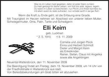 Traueranzeige von Elli Keim von HNA