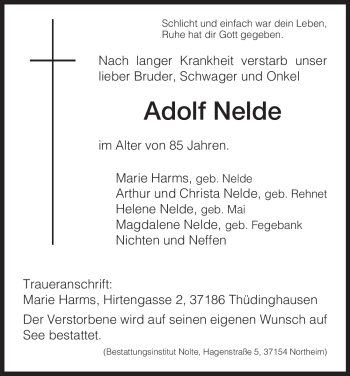 Traueranzeige von Adolf Nelde von HNA