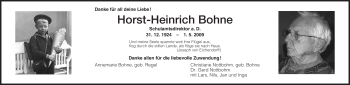 Traueranzeige von Horst-Heinrich Bohne von HNA