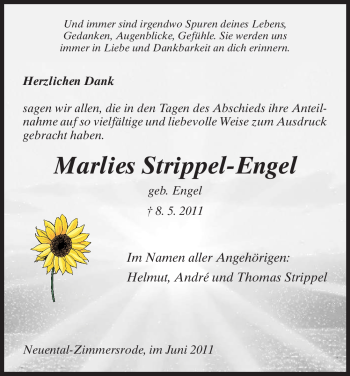 Traueranzeige von Marlies Strippel-Engel von HNA