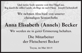 Traueranzeige von Anna Elisabeth  Becker von HNA