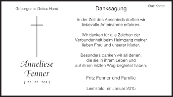 Traueranzeige von Anneliese Fenner von HNA