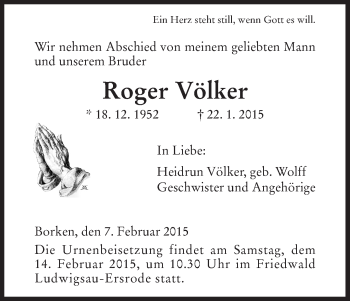 Traueranzeige von Roger Völker von HNA
