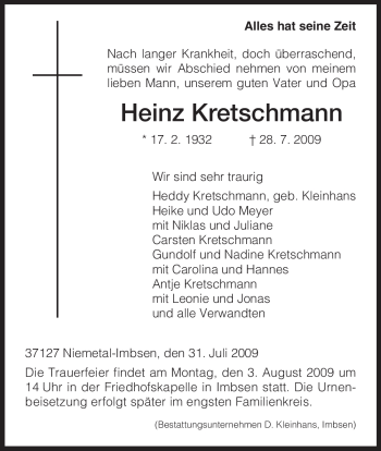 Traueranzeige von Heinz Kretschmann von HNA