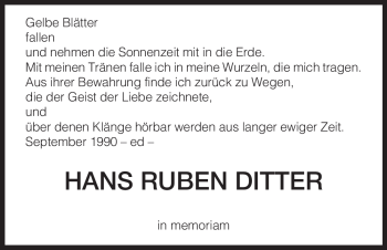 Traueranzeige von Hans Ruben Ditter von HNA