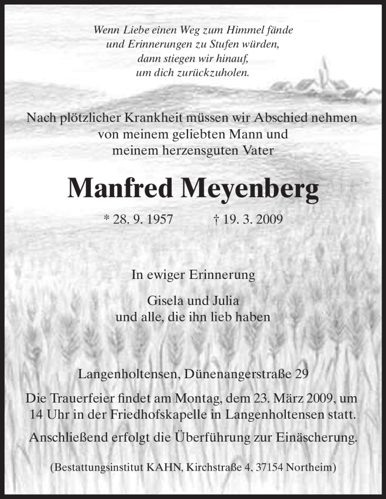  Traueranzeige für Manfred Meyenberg vom 21.03.2009 aus HNA