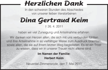 Traueranzeige von Dina Gertraud Keim von HNA