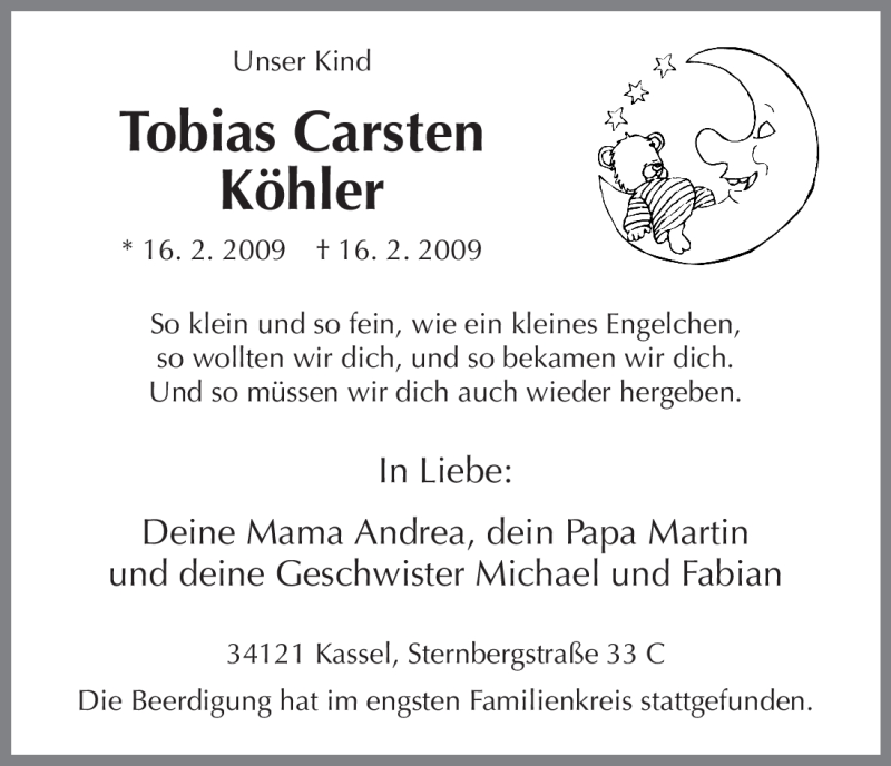  Traueranzeige für Tobias Carsten Köhler vom 28.02.2009 aus HNA