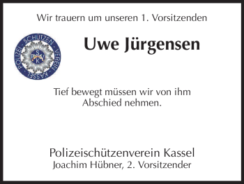 Traueranzeige von Uwe Jürgensen von HNA
