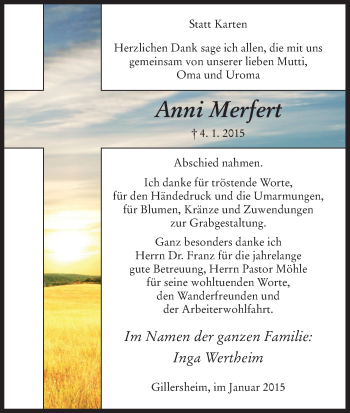 Traueranzeige von Anni Merfert von HNA