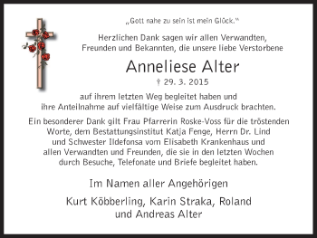 Traueranzeige von Anneliese Alter von HNA