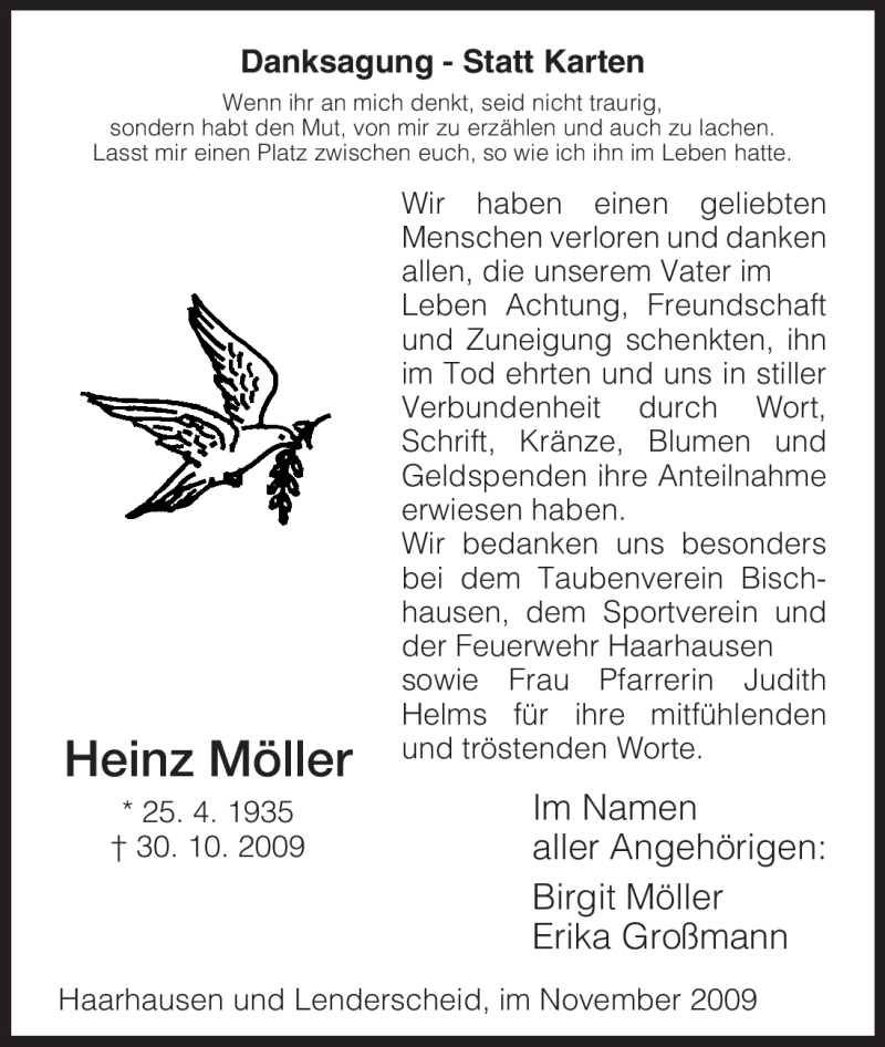  Traueranzeige für Heinz Möller vom 28.11.2009 aus HNA
