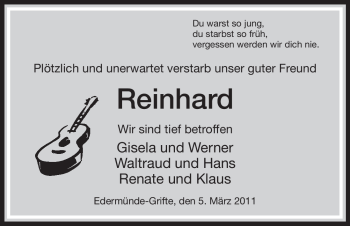 Traueranzeige von Reinhard Unbekannt von HNA