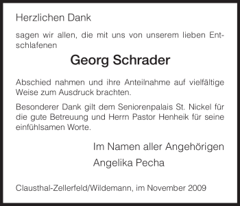 Traueranzeige von Georg Schrader von HNA