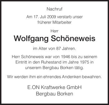 Traueranzeige von Wolfgang Schöneweis von HNA