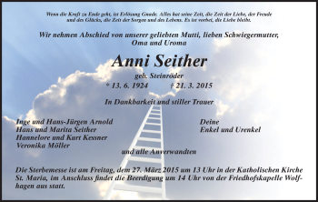 Traueranzeige von Anni Seither von HNA