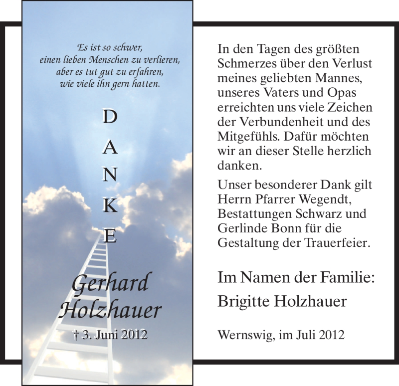  Traueranzeige für Gerhard Holzhauer vom 07.07.2012 aus HNA