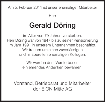 Traueranzeige von Gerald Döring von HNA