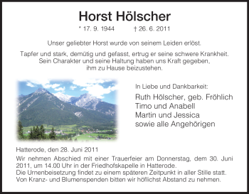Traueranzeige von Horst Hölscher von HNA