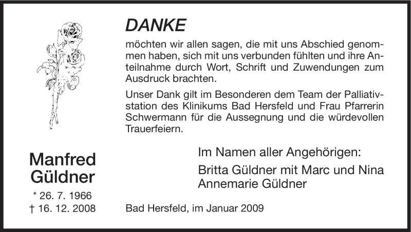 Traueranzeige für Manfred Güldner vom 31.01.2009 aus HNA