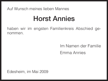 Traueranzeige von Horst Annies von HNA