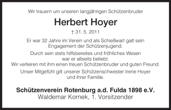 Traueranzeige von Herbert Hoyer von HNA