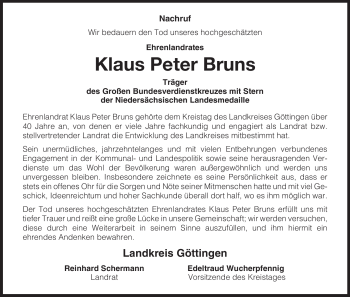 Traueranzeige von Klaus Peter Bruns von HNA