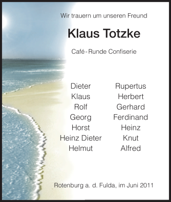 Traueranzeige von Klaus Totzke von HNA