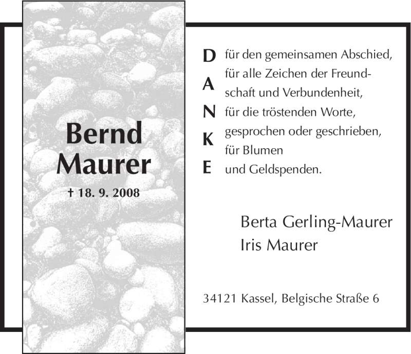  Traueranzeige für Bernd Maurer vom 11.10.2008 aus HNA