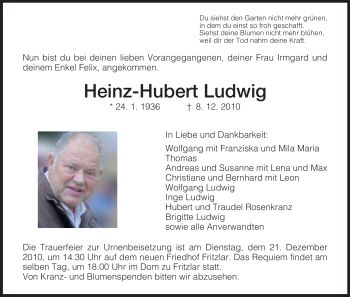 Traueranzeige von Heinz-Hubert Ludwig von HNA