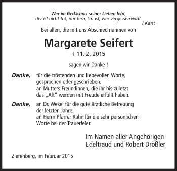 Traueranzeige von Margarete Seifert von HNA