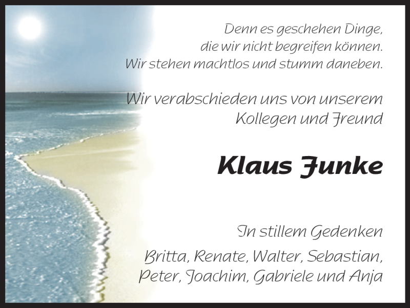  Traueranzeige für Klaus Funke vom 07.07.2012 aus HNA