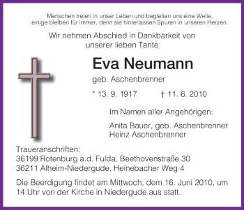 Traueranzeige von Eva Neumann von HNA